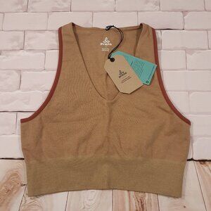 PrAna Sopra Tank Top Size Large Brown Organic Cotton Blend Crop V-Neck NEW